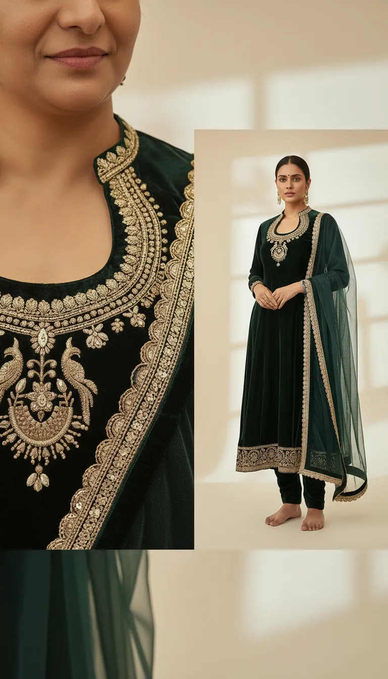 Velvet Salwar Suit with Dupatta With Butiful Zari Work