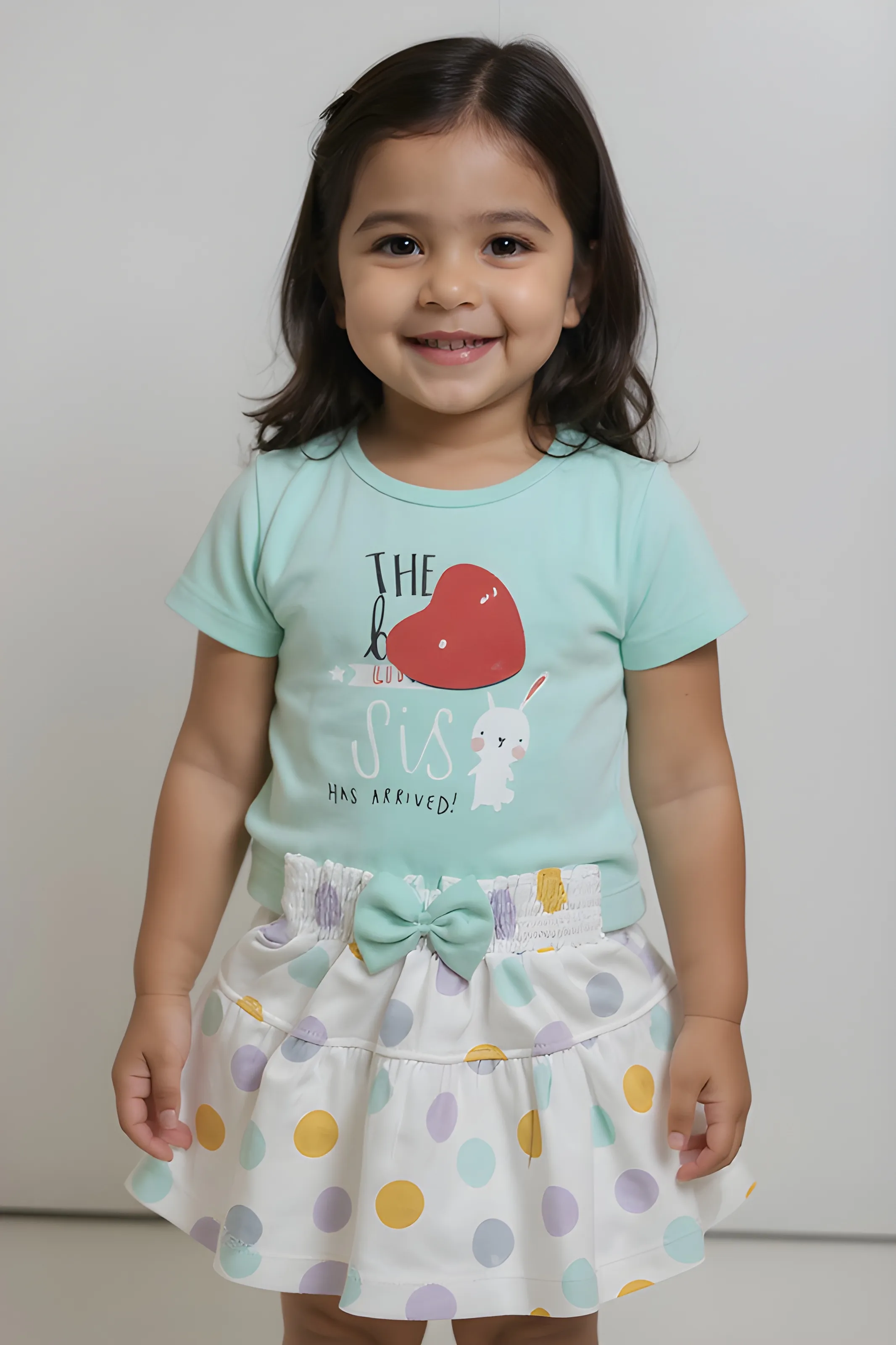 Kids Polka Dot Dress with Teal T-shirt