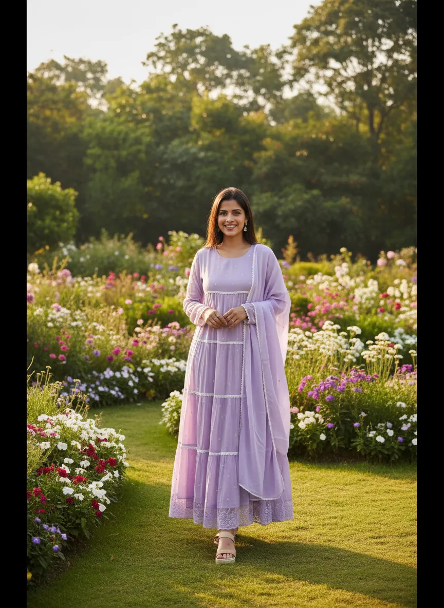 Lavender Layered Anarkali Suit