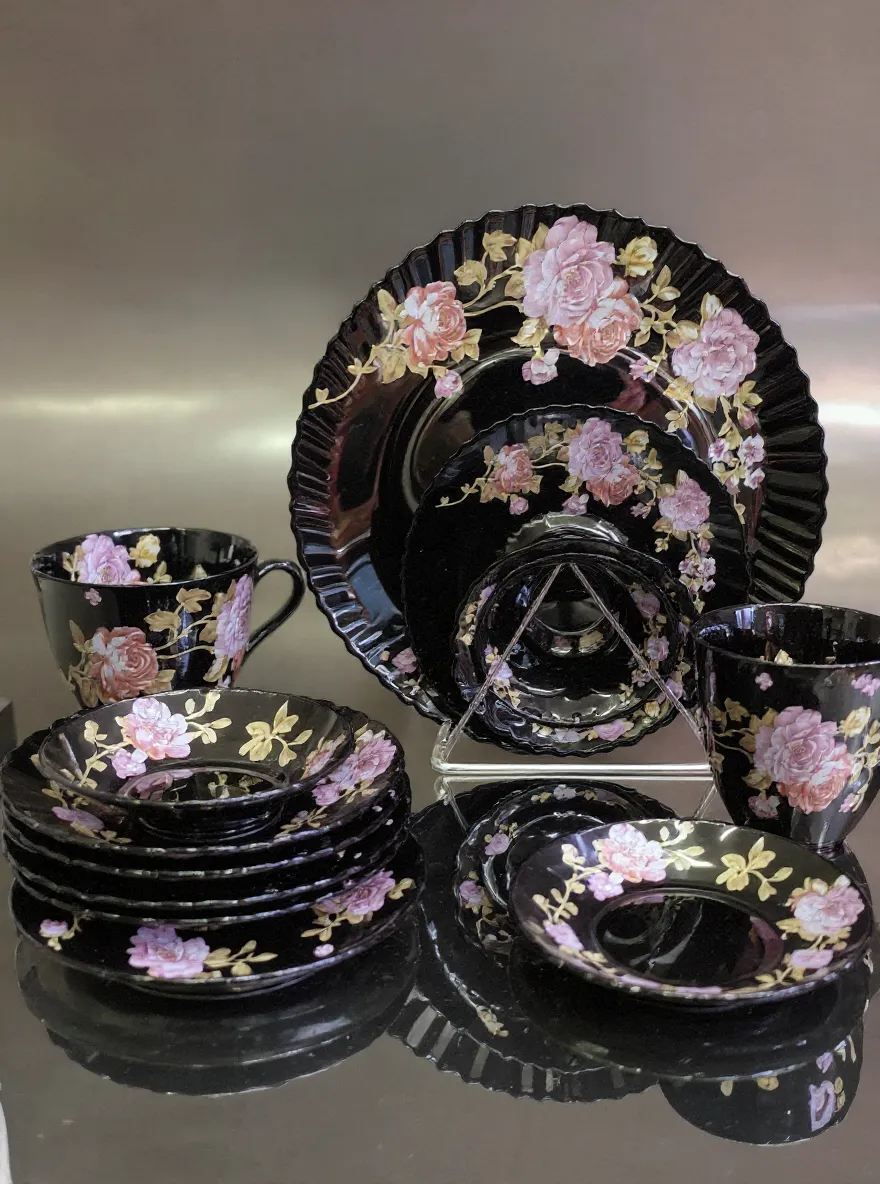 Floral Black Dinner Set