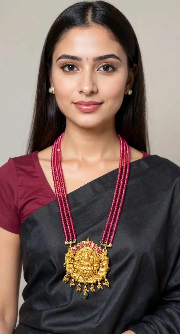 Traditional Temple Pendant Ruby Necklace