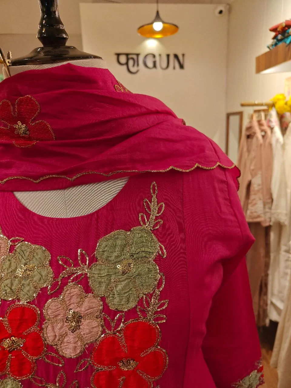 Fuschia Pink Mul Chanderi Kurta Set view 7