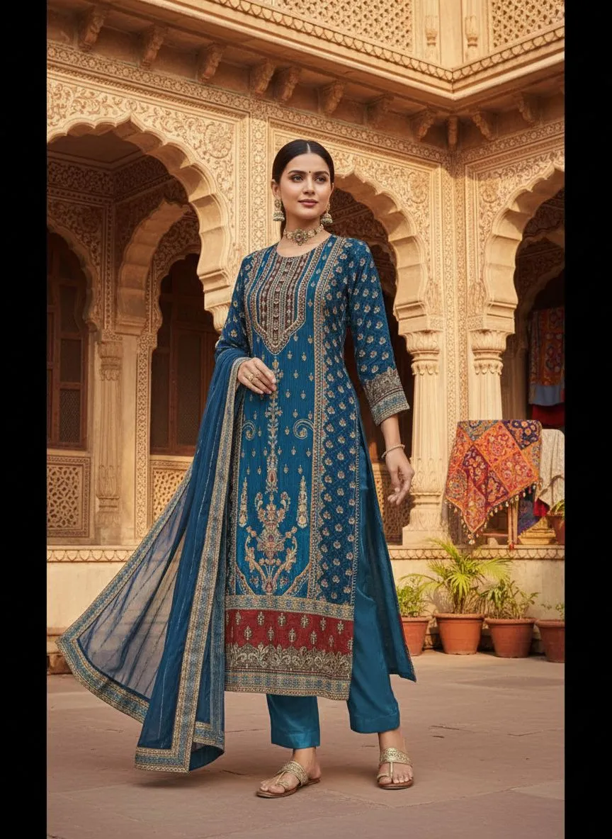 Embroidered Blue Anarkali Suit