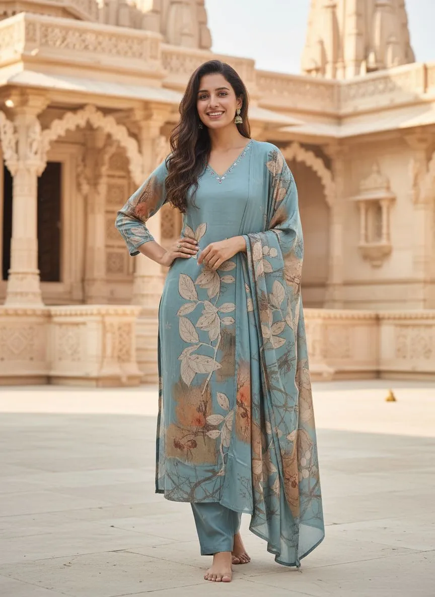 Floral Embroidered Kurti Set