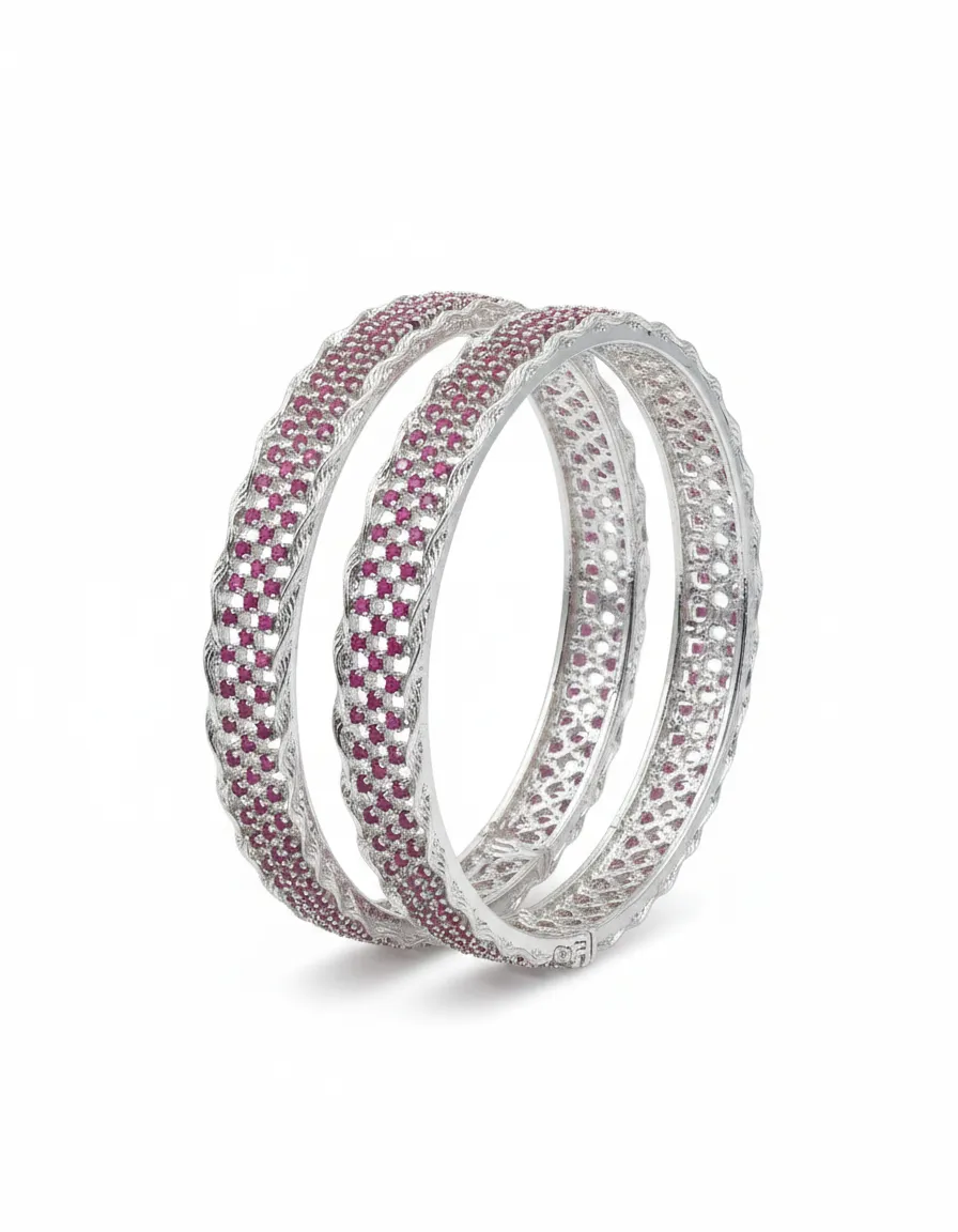 Silver Pink Bangles