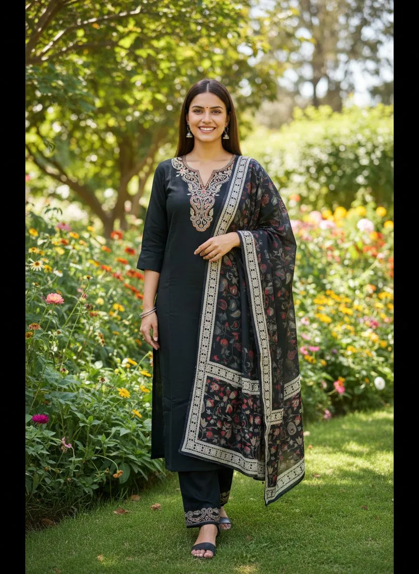 Embroidered Bottle Green Salwar Suit
