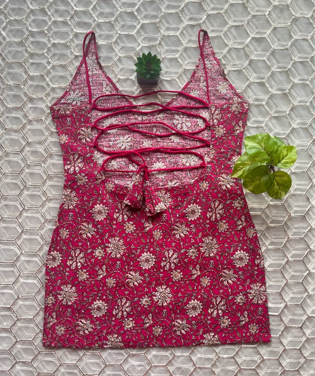 Pink lace-up cami Kurti view 3