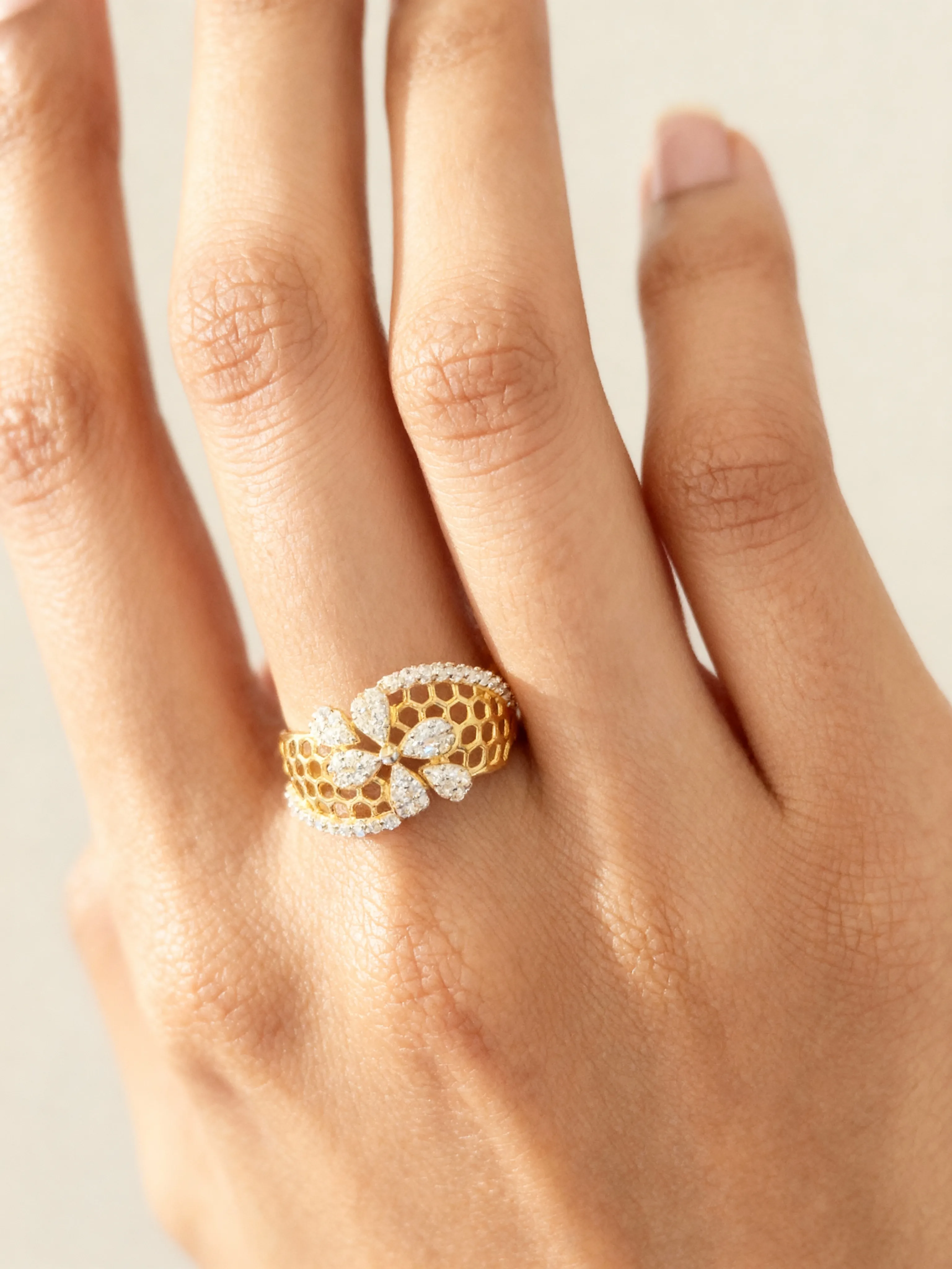 Gold Diamond Floral Bangle