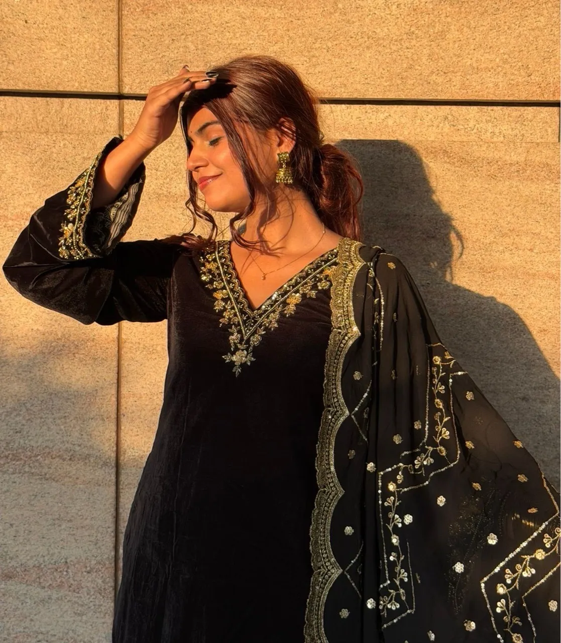 ‘Nazneen’ Hand embroidered Farshi Salvar set- Black view 5