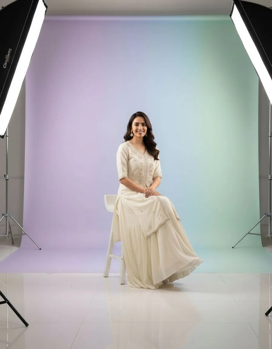 Elegant Cream Anarkali view 2