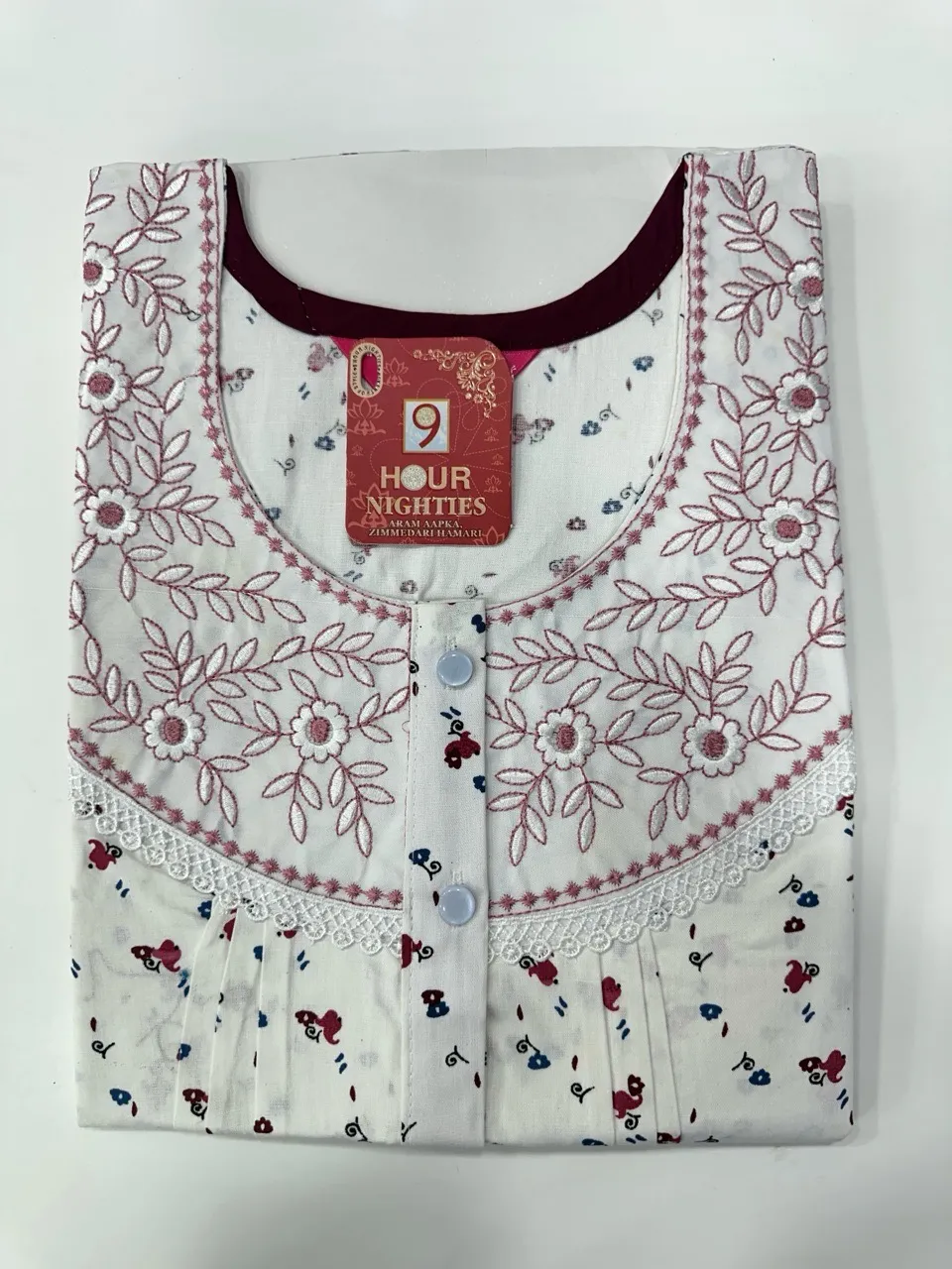 Round Embroidery Cotton Nighty