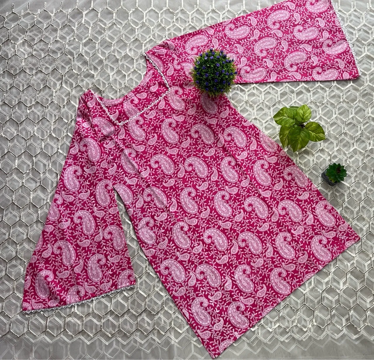 Pink Paisley Kurti view 3
