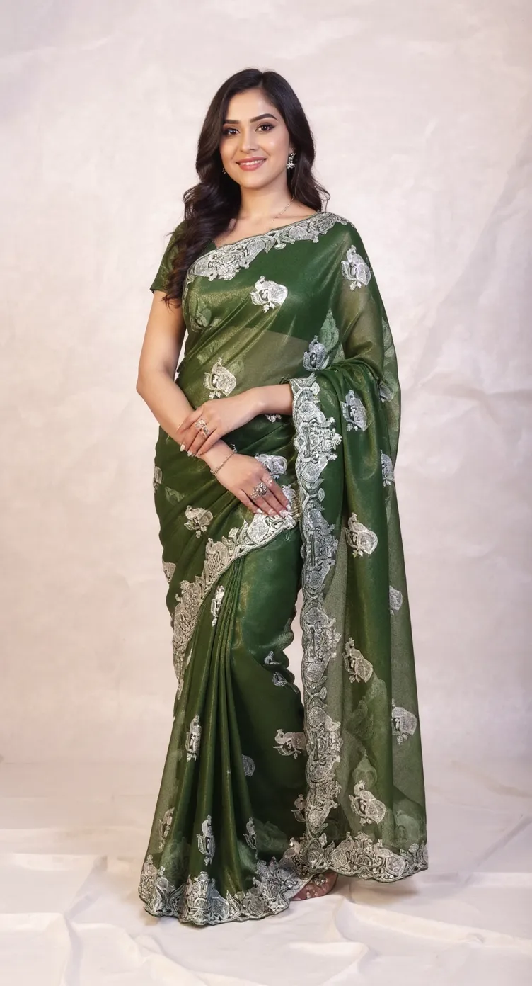 Embroidered Green Saree.