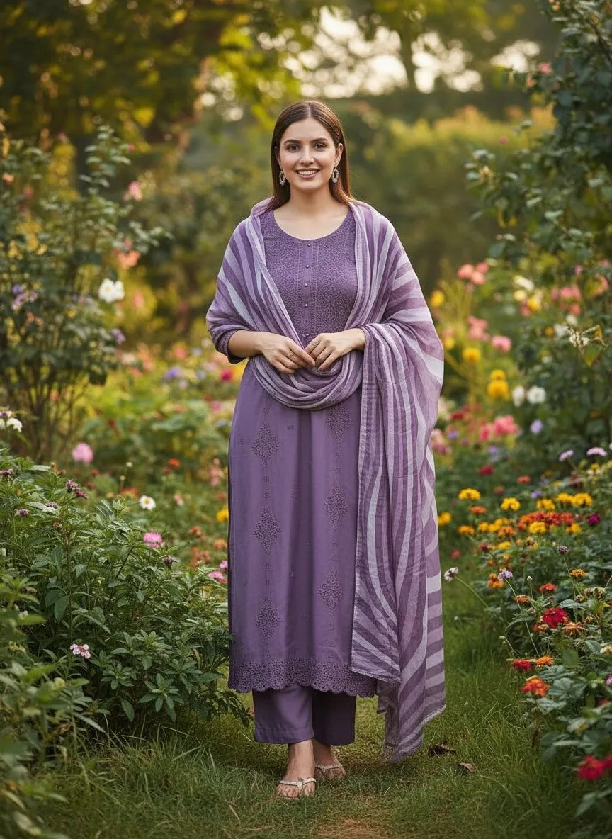 Lavender Stripe Kurti Set