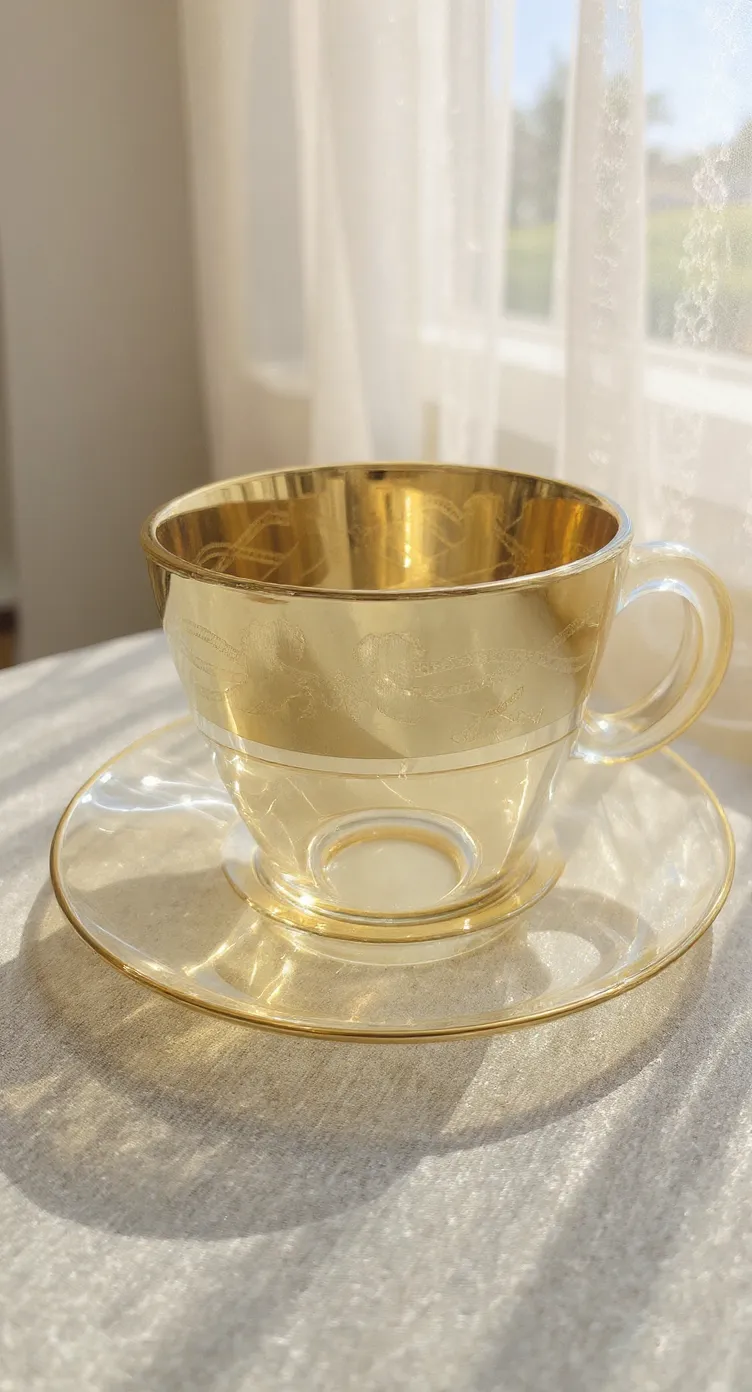 Golden Rim Glass Cup and Saucer