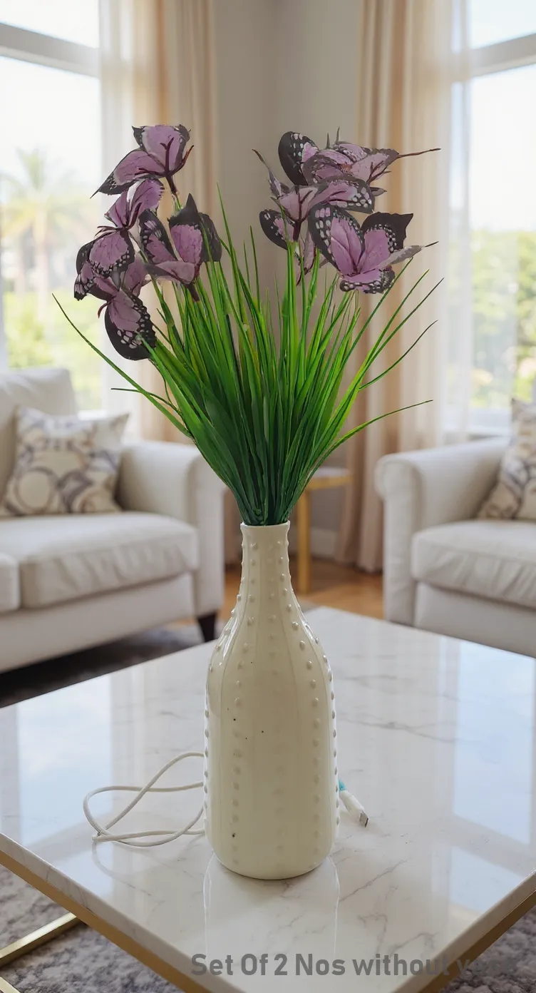 Set Of 2 Nos Vibrant Purple Butterfly Flower Without Vase