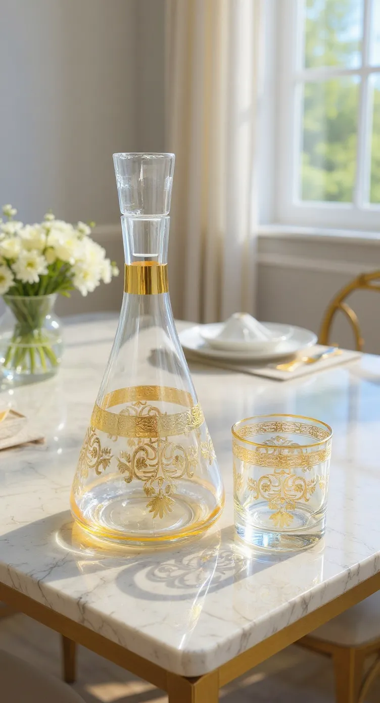 Gold-Trimmed Glass Decanter Set