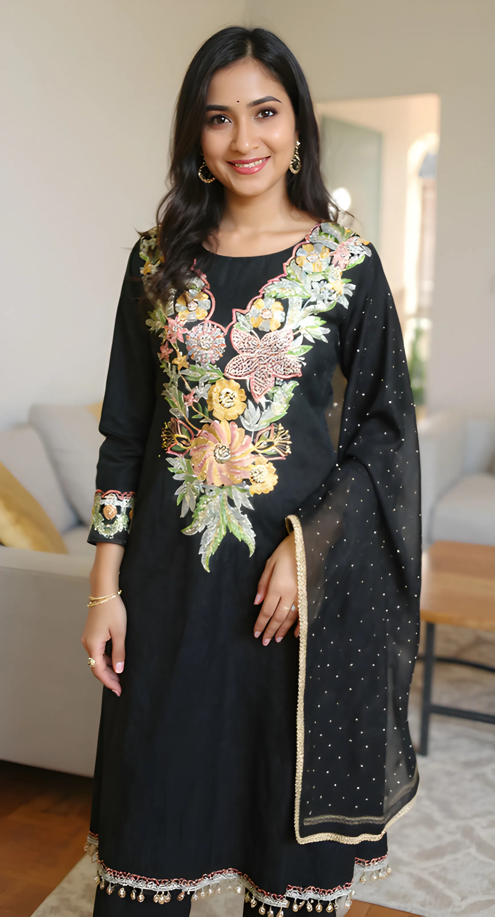 Embroidered Black Kurti