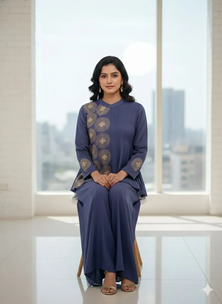Designer Blue Palazzo Suit view 2