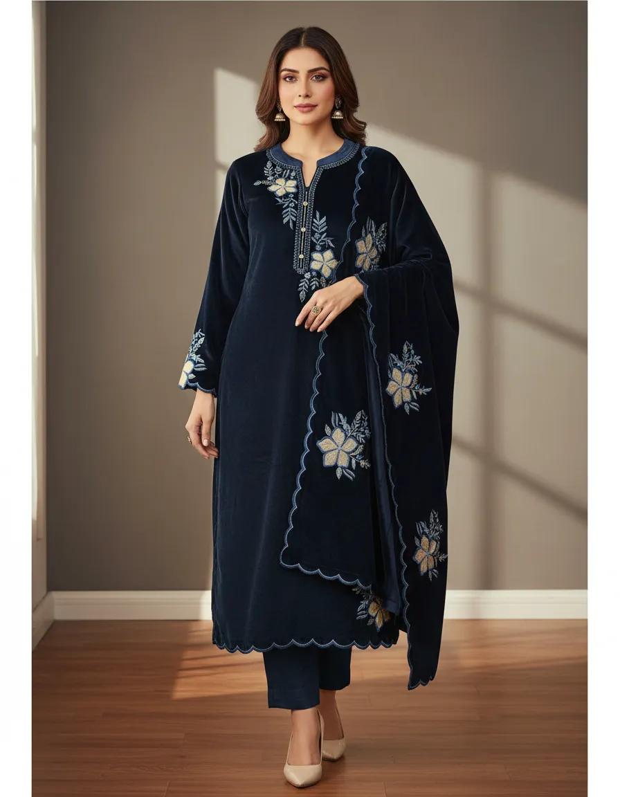 Blue Velvet Suit Set