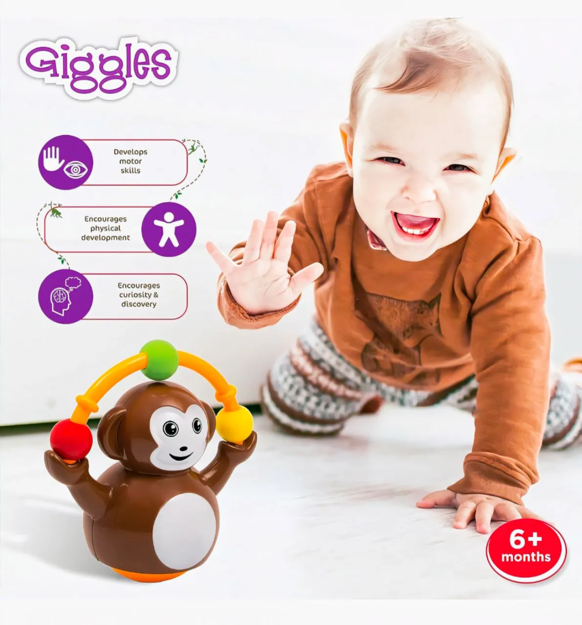 Giggles Push & Crawl Monkey view 2