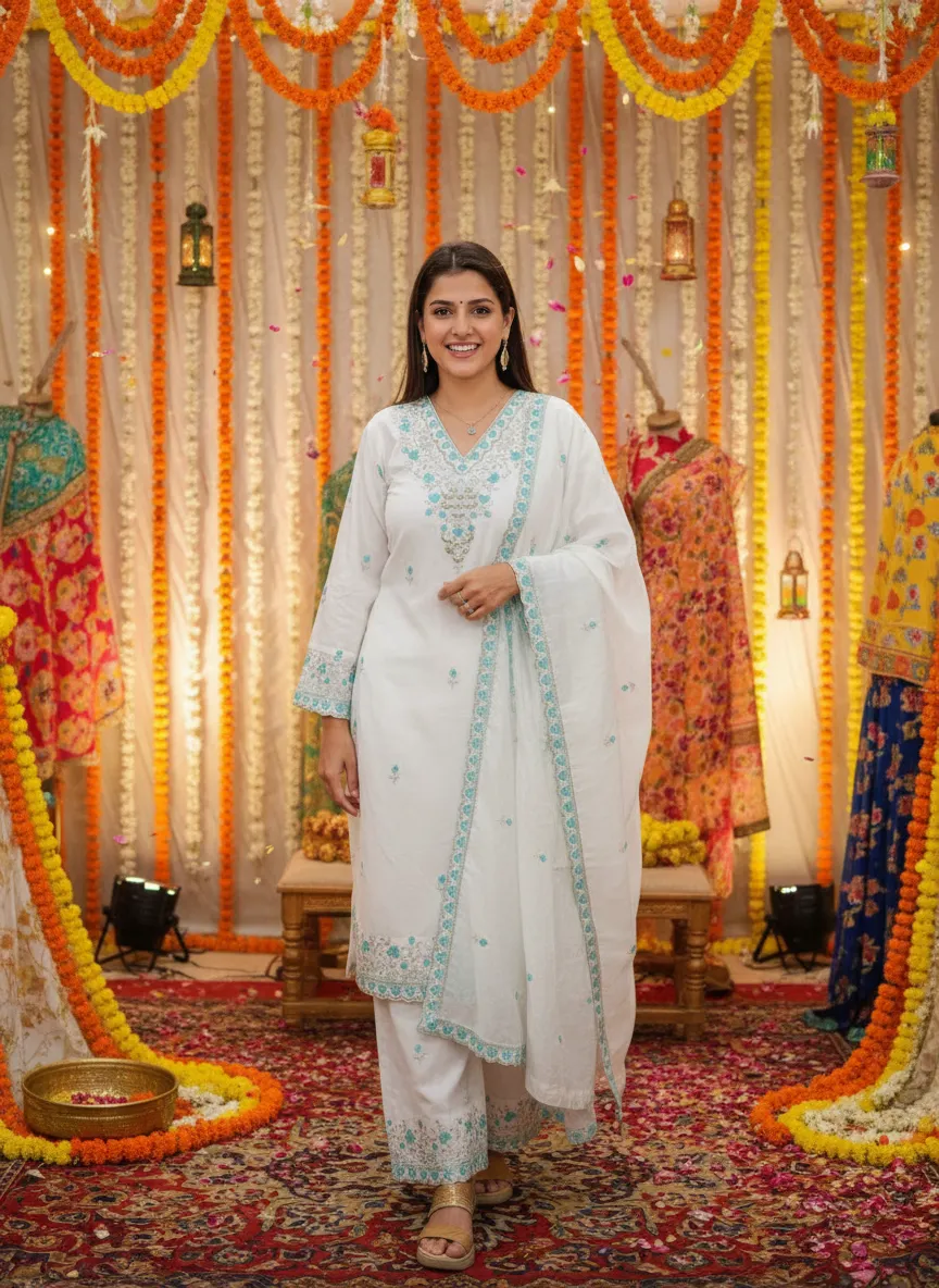 Embroidered White Kurta Set