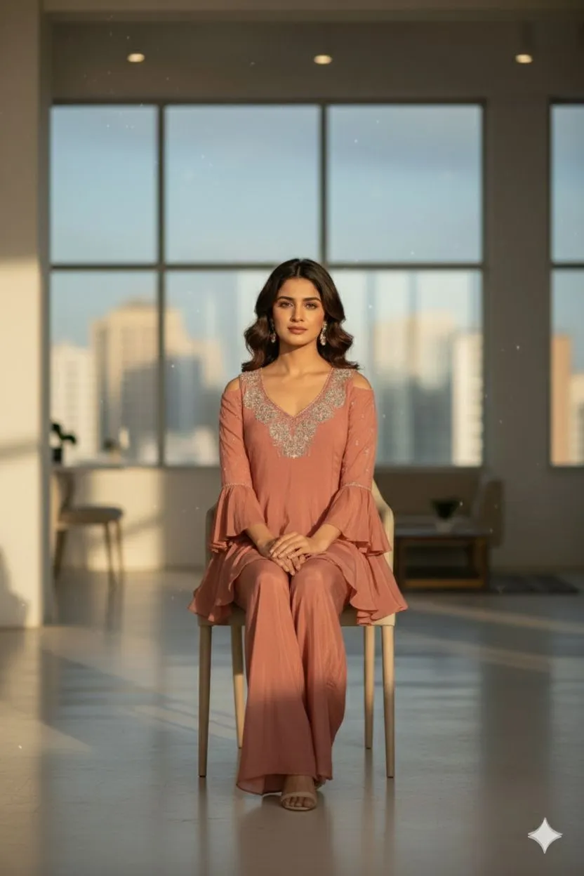 Peach Layered Palazzo Set view 2