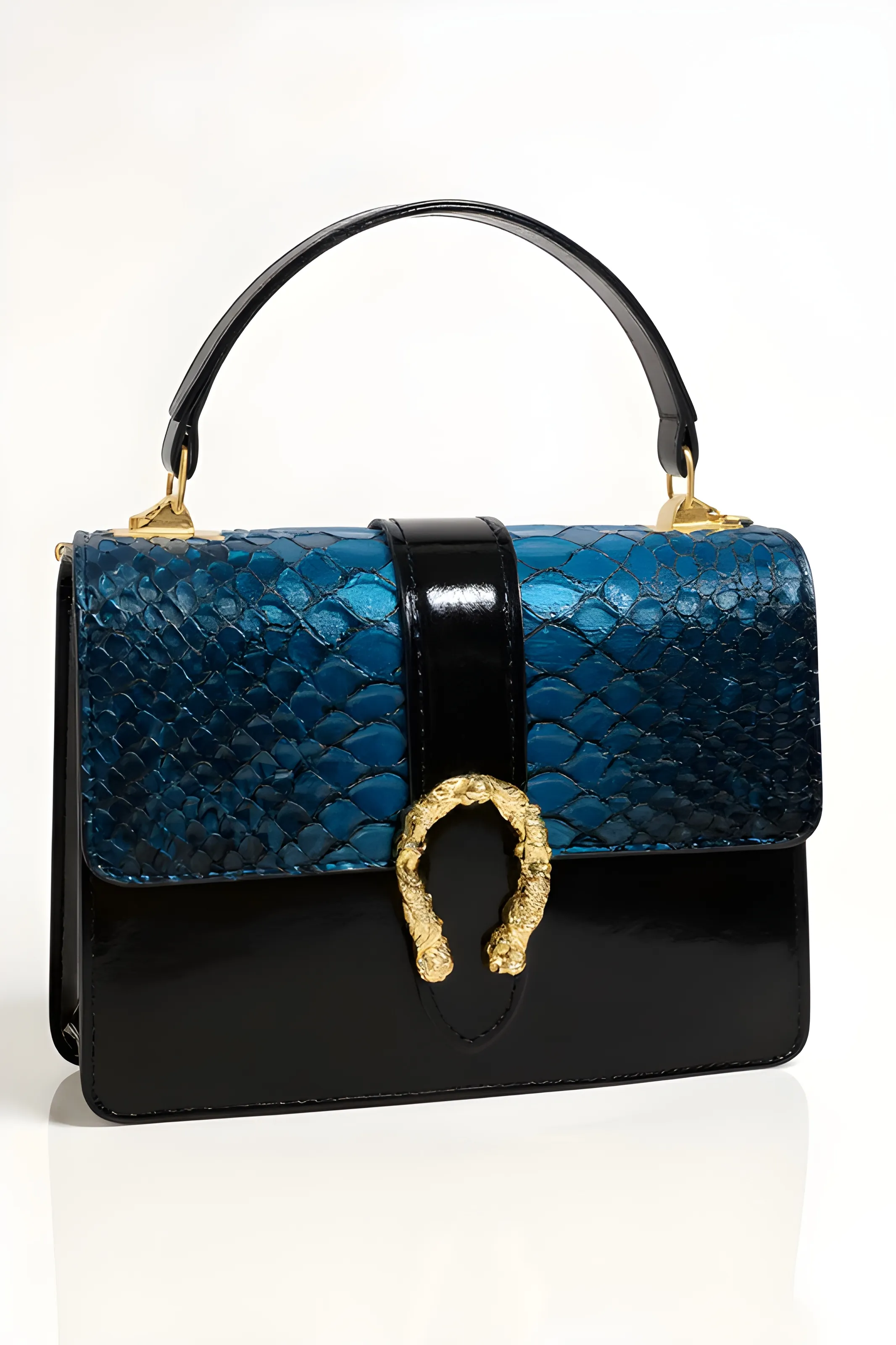 Luxury Blue Snake Print Sling Bag