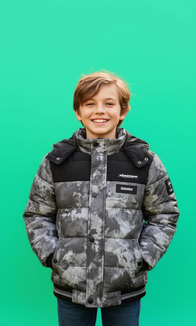 Boys Camouflage Puffer Jacket