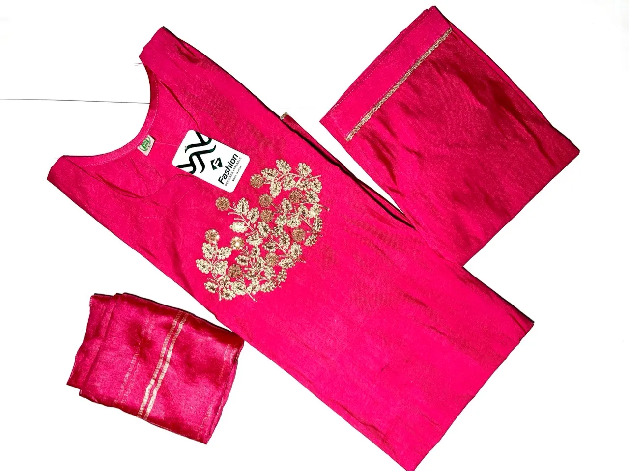 Embroidered Pink Vadigan Cotton Kurta Set