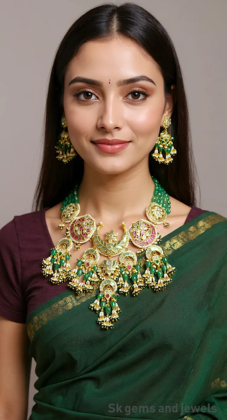 Jadau Kundan Stobery Mani Piroe Necklace Set