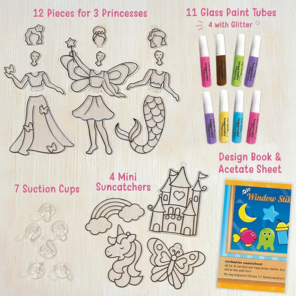 Imagimake Window Art - Princess - 16 Pieces Glass Painting Set - Princess, Mermaid, Unicorn Designs - Craft Kit for Girls 5 Years & Above - Multicolor view 2