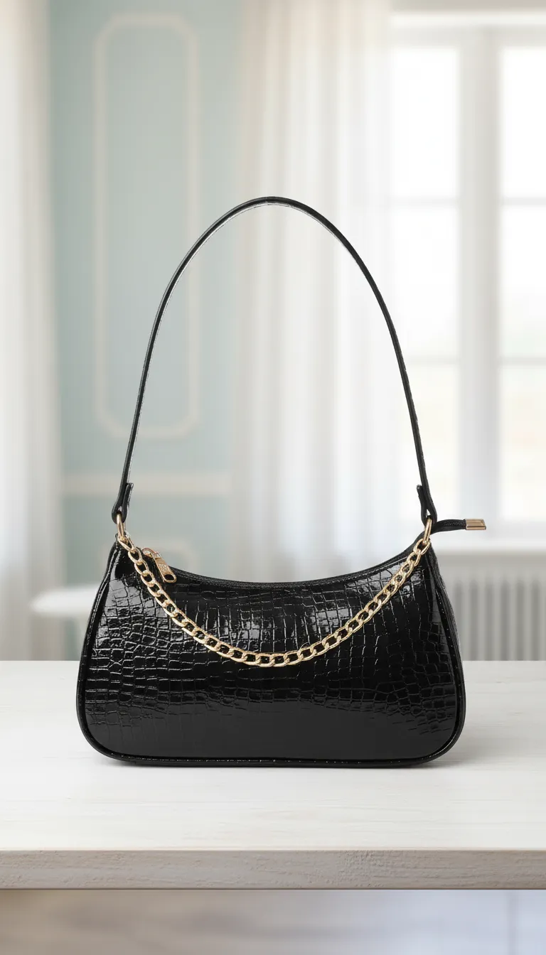 Black Crocodile Pattern Handbag