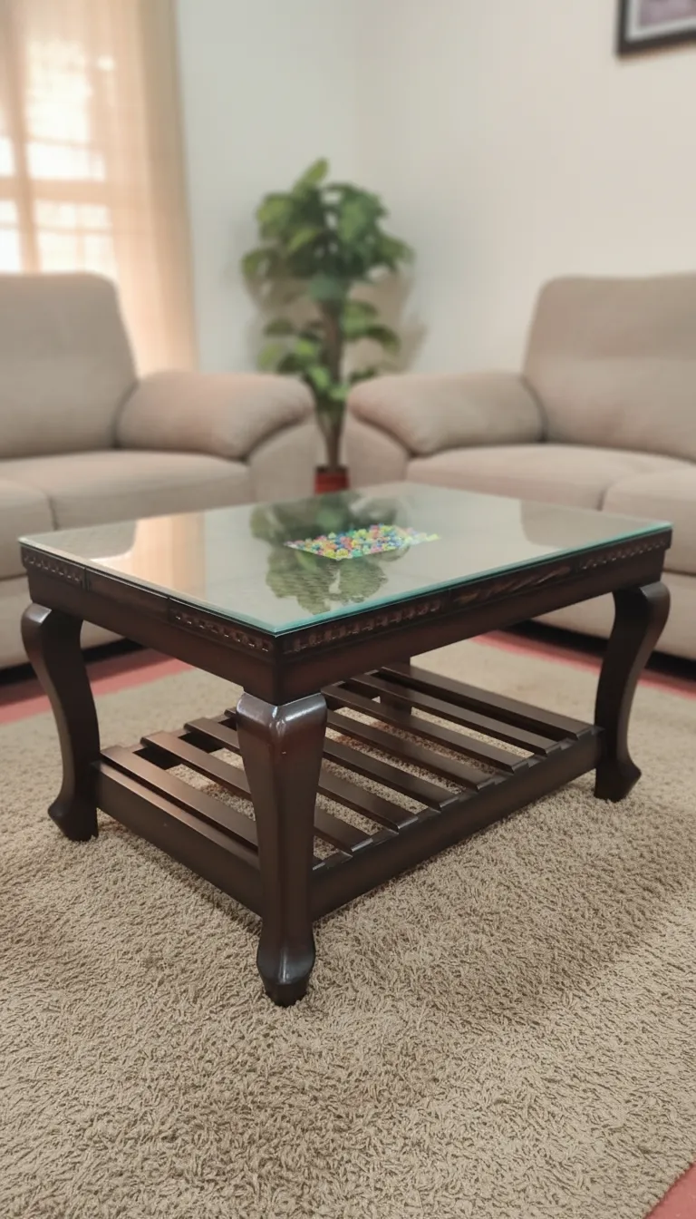 Glass Top Wooden Coffee Table