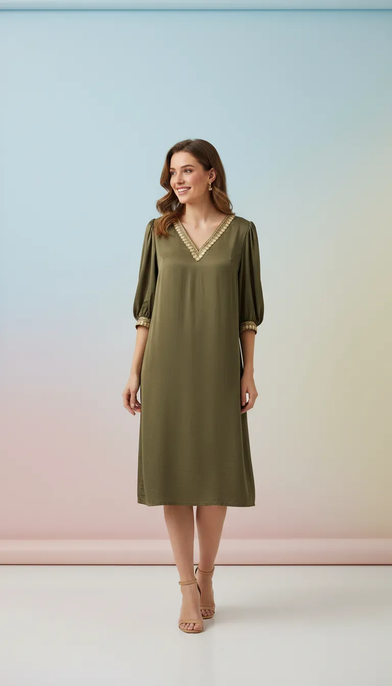 Olive Green Embellished Dress