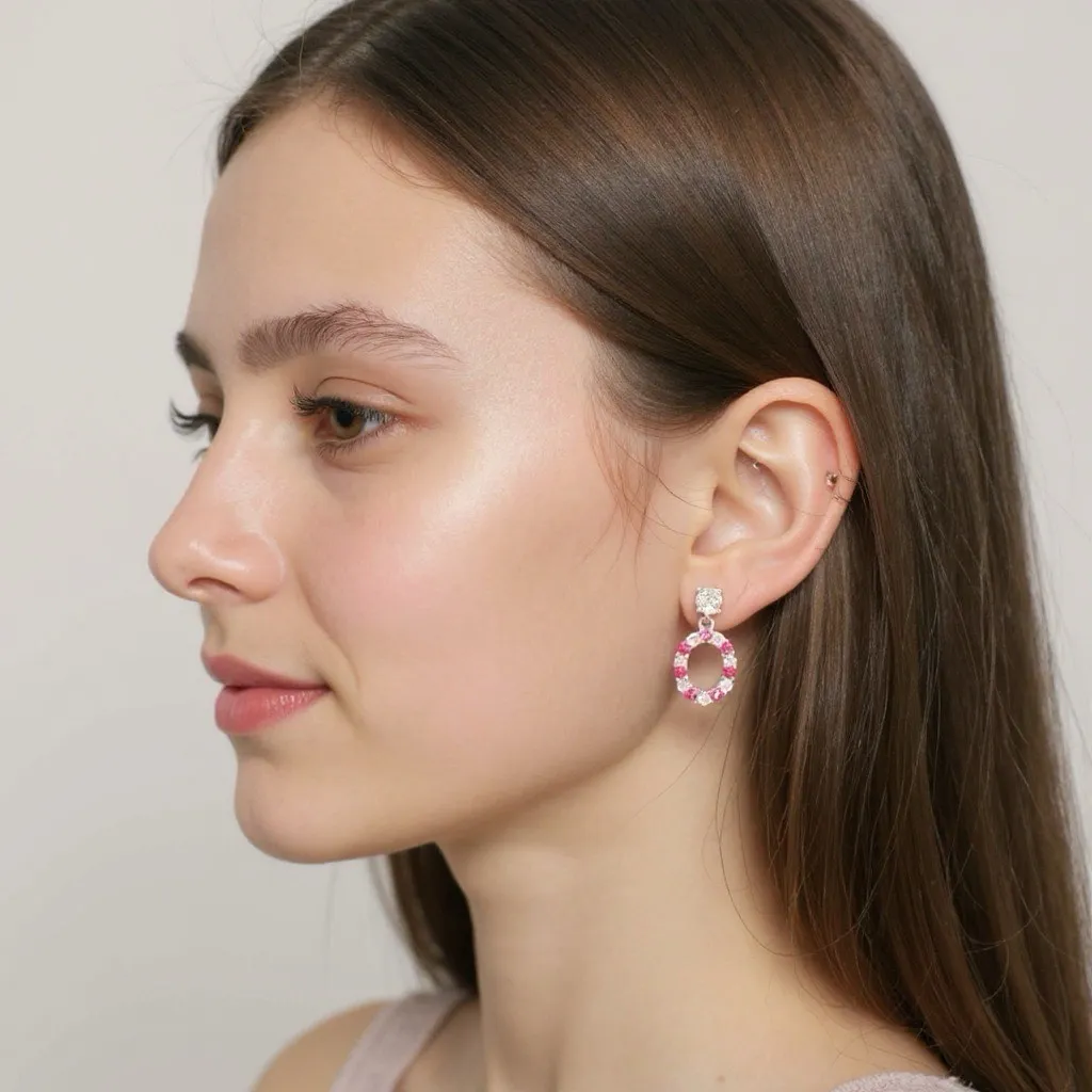 Pink Sapphire Circle Earrings