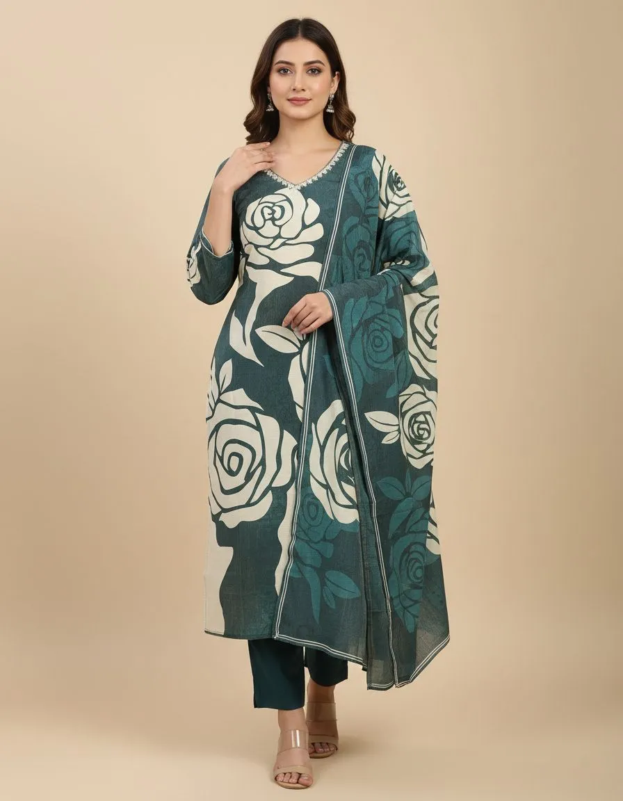 Floral Design Collection Green Colour With White Pearl Work