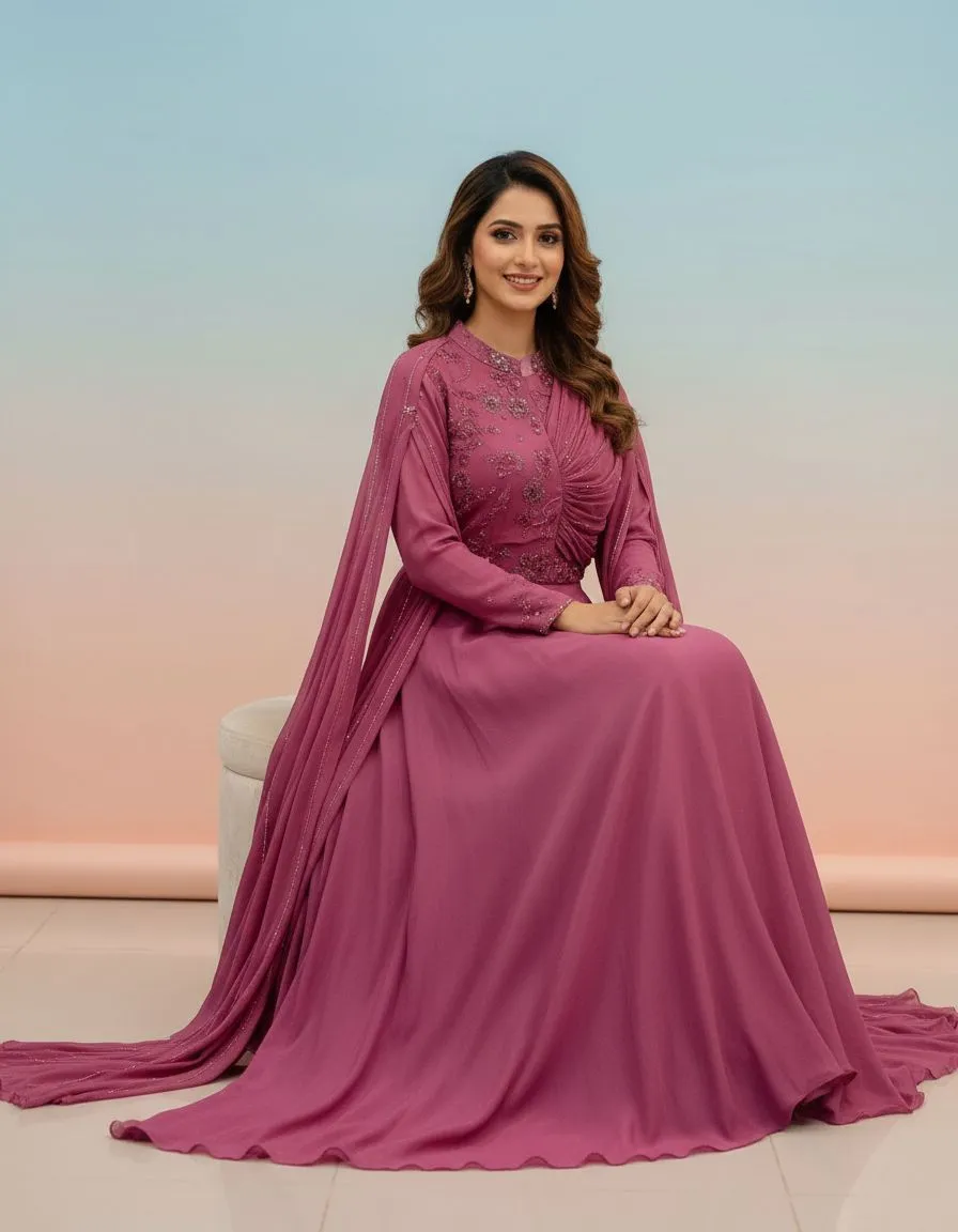 Elegant Maroon Anarkali Gown view 2