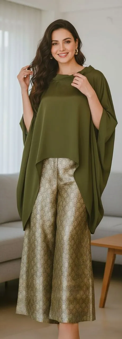 Karigari Olive Poncho Top