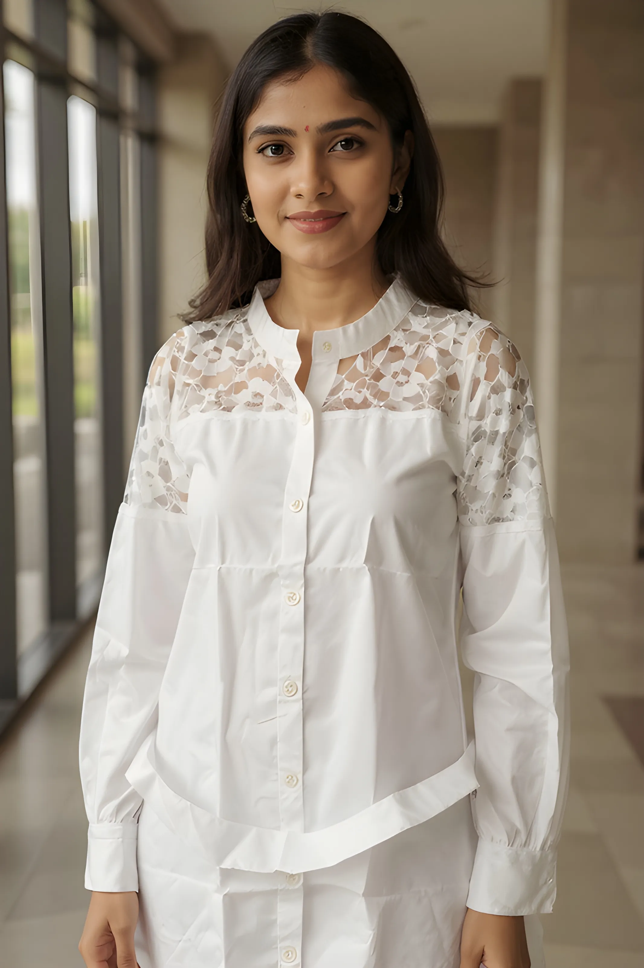 Elegant Lace Collared Shirt