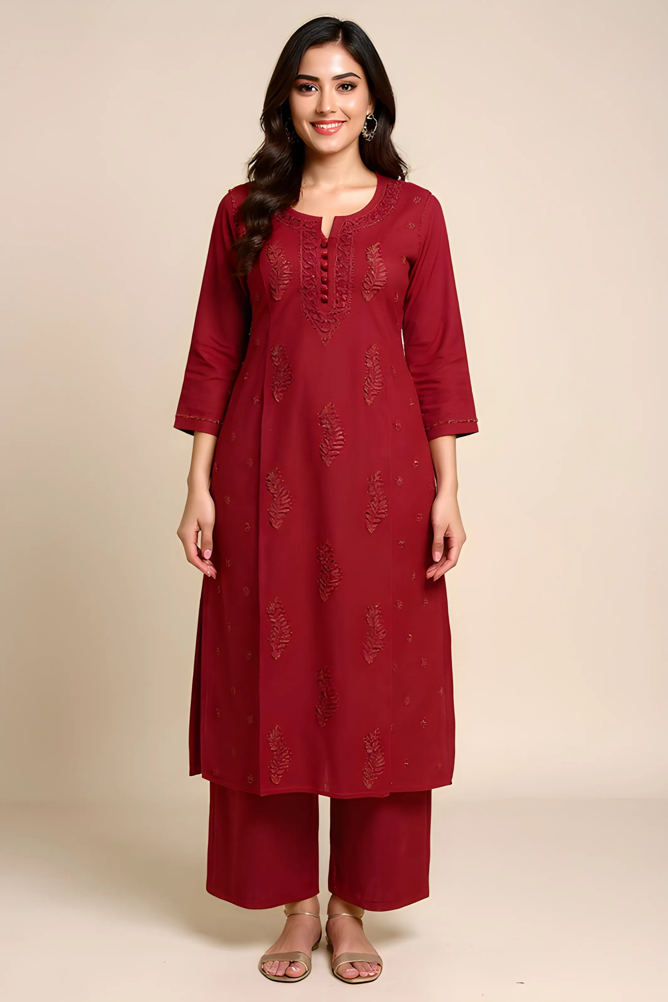 Embroidered Chicken Red Kurti