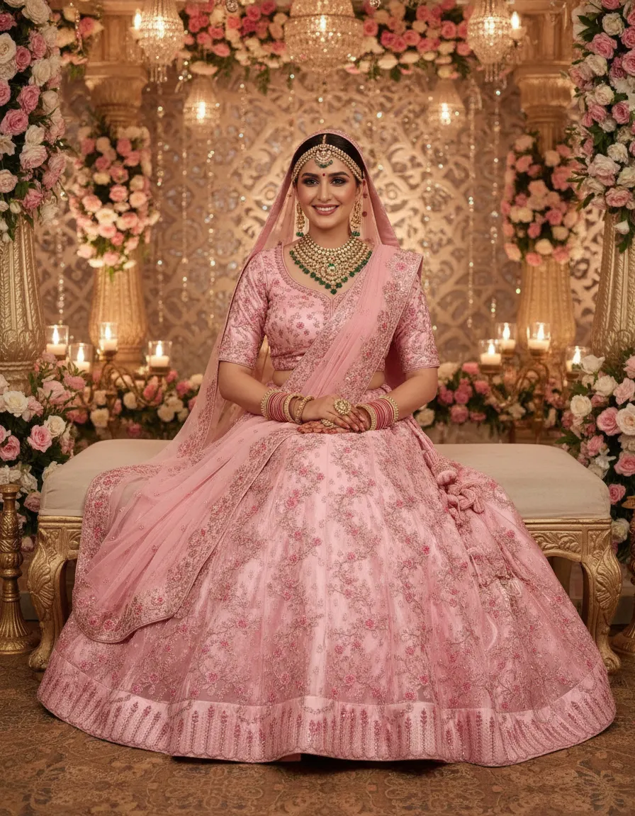 Pink Embroidered Lehenga