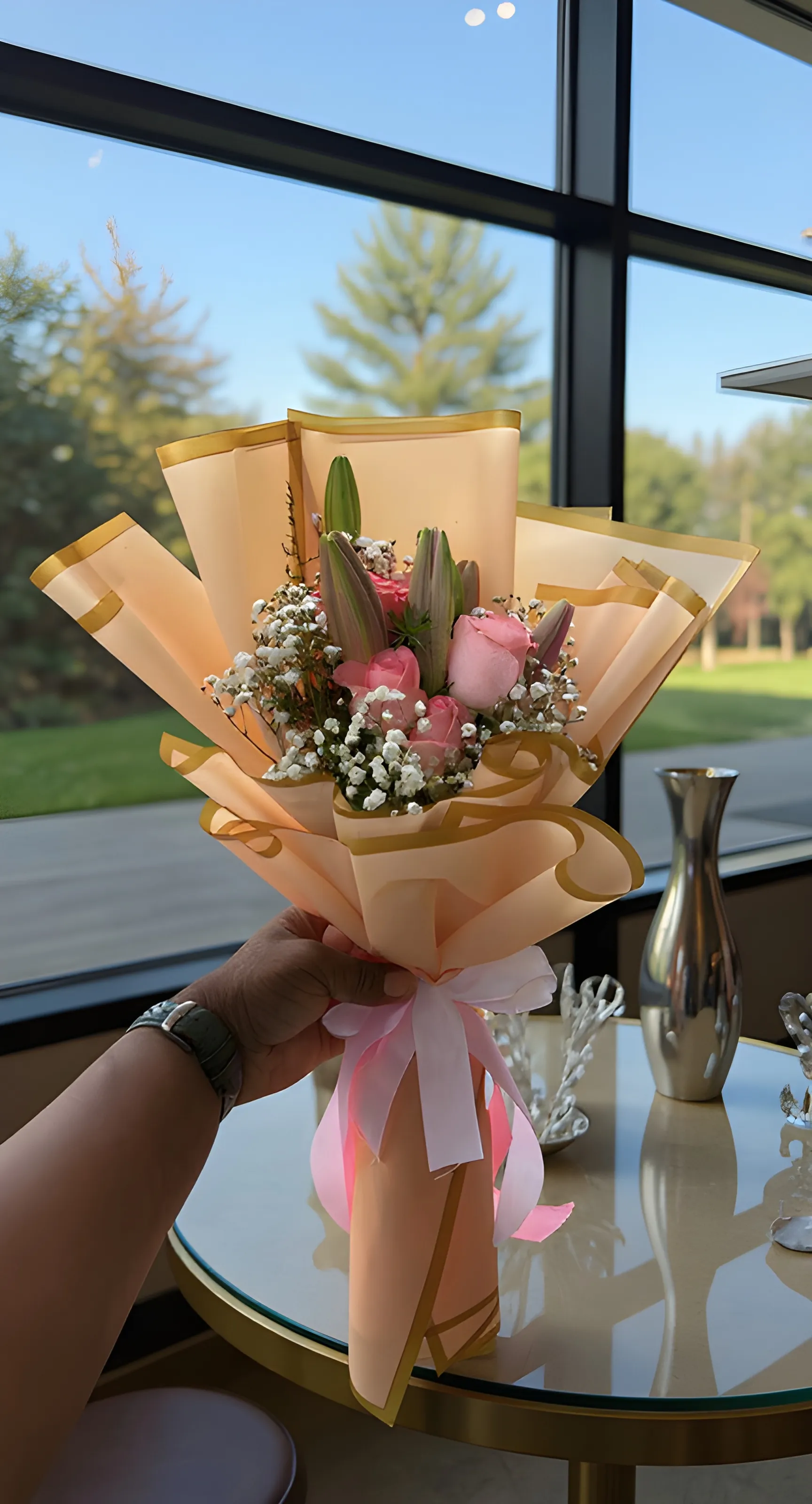 Lillies & Pink Rose Bouquet