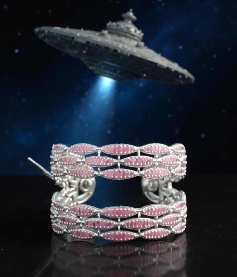 Pink Silver Bangles With Openable Lock