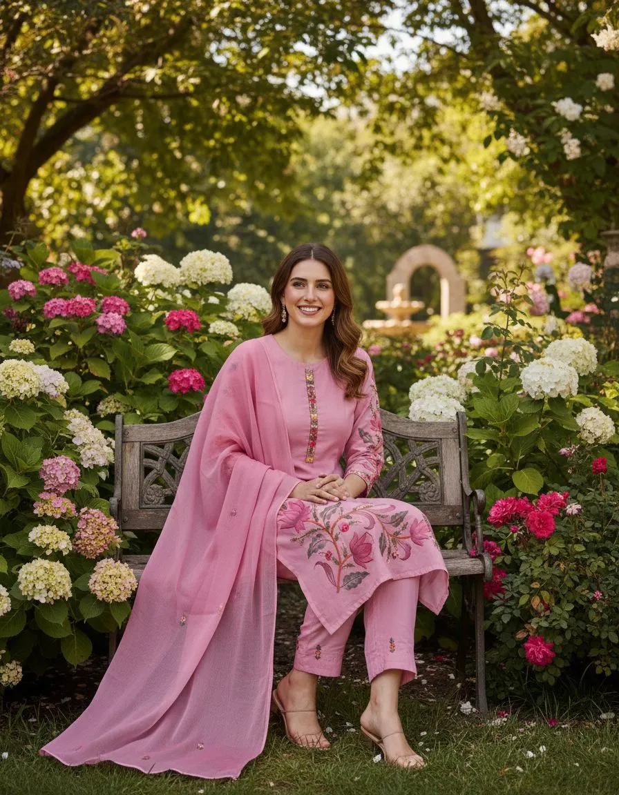 Embroidered Pink Salwar Suit view 2