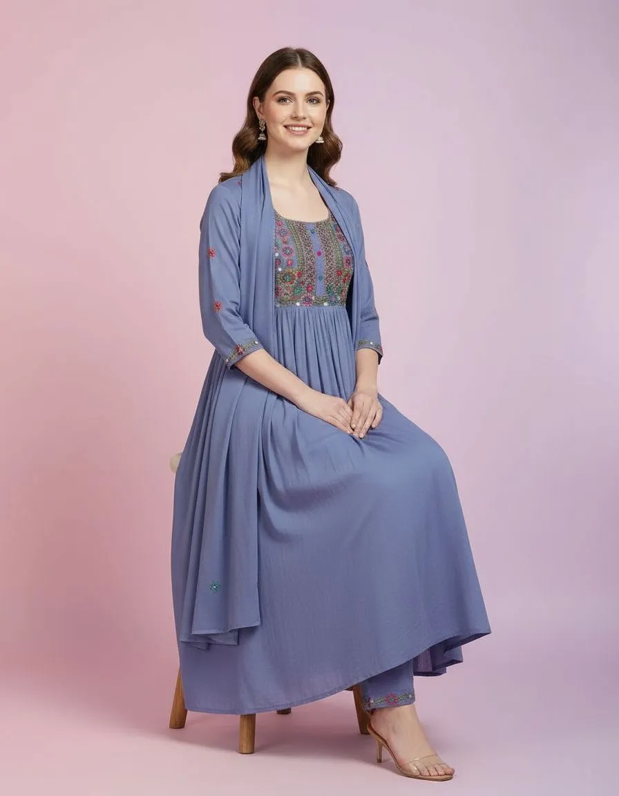 Embroidered Blue Salwar Suit view 2