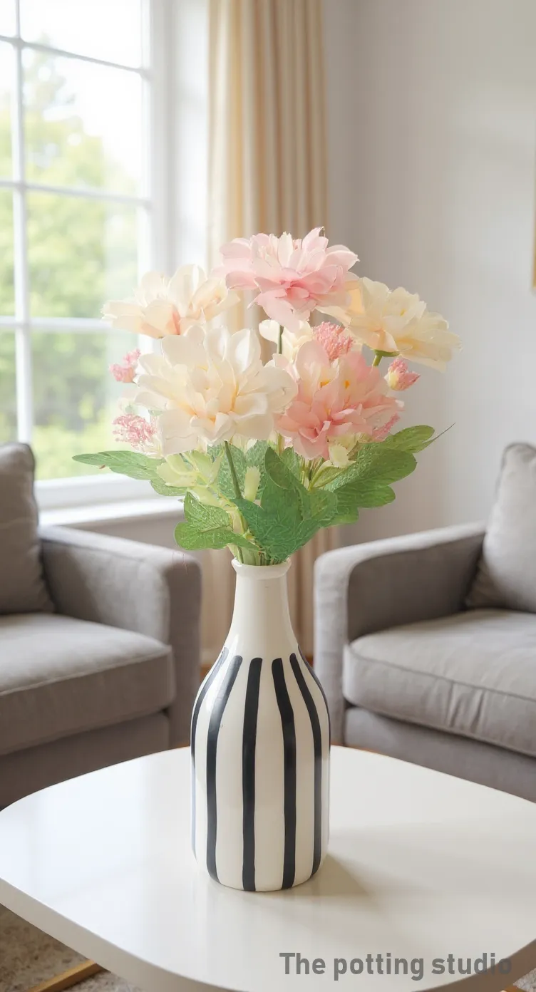 Striped Ceramic Vase  9"H