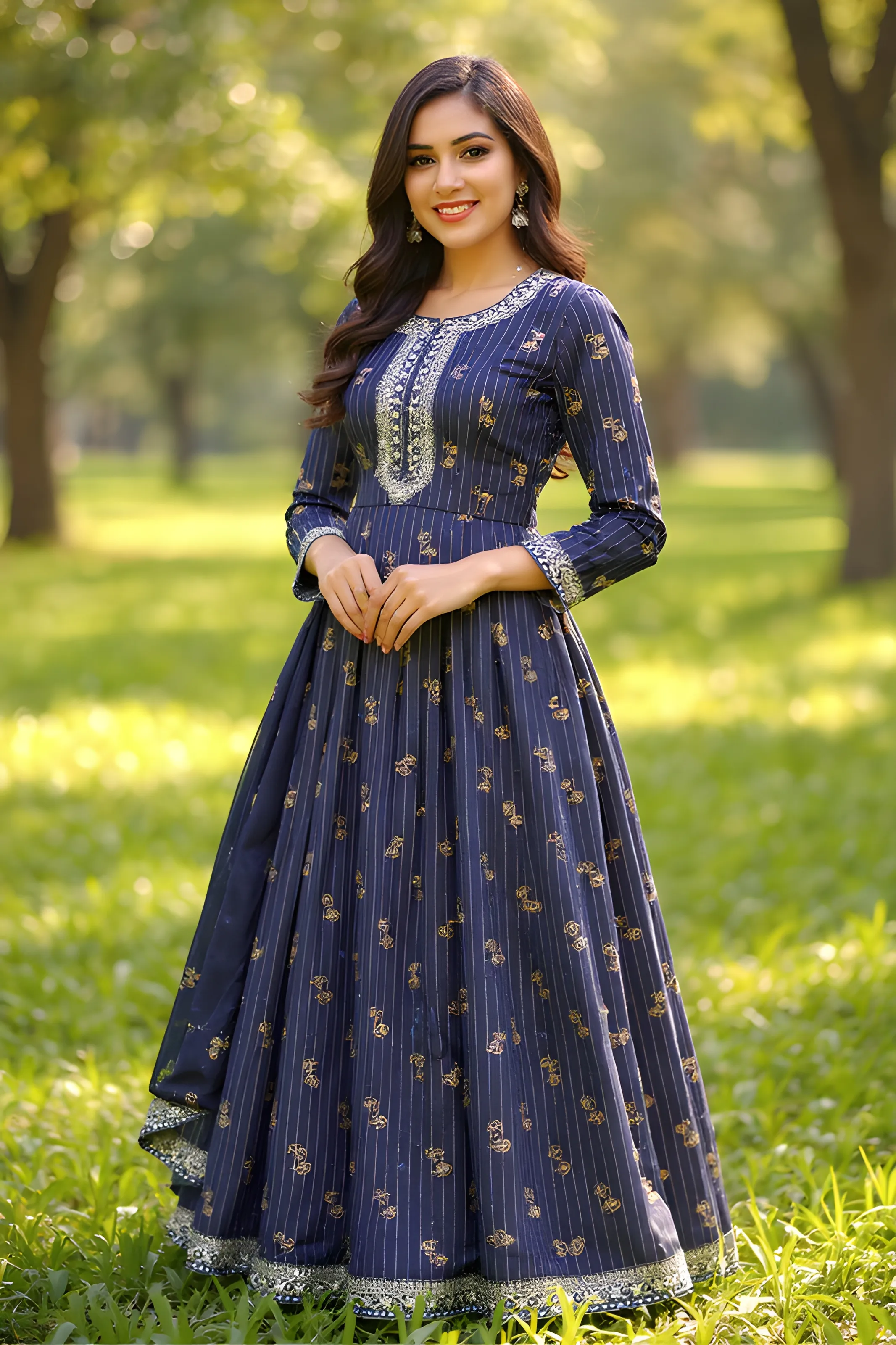Navy Blue Embellished Kurta Set