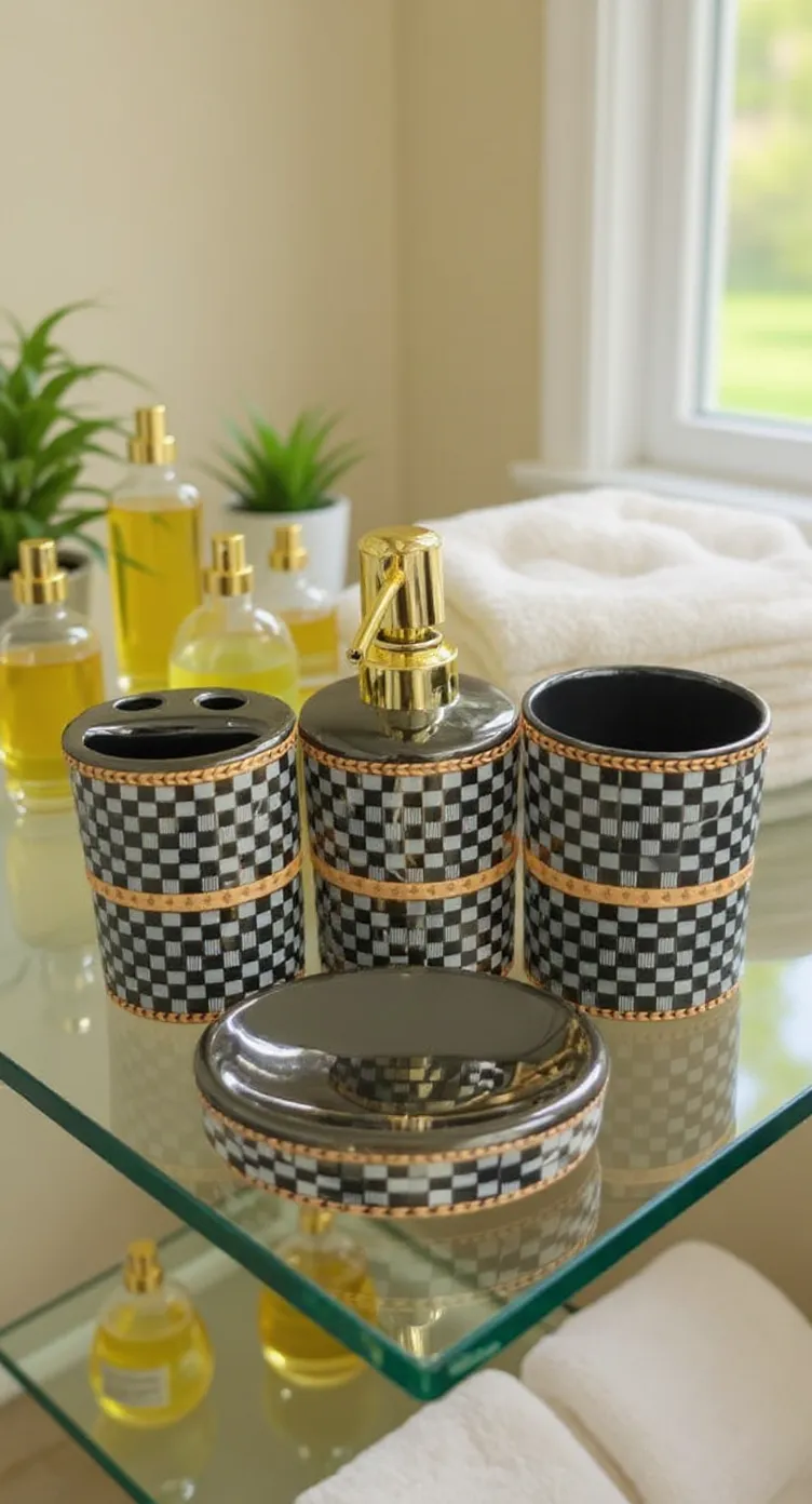 Chequered Bathroom Accessory Set