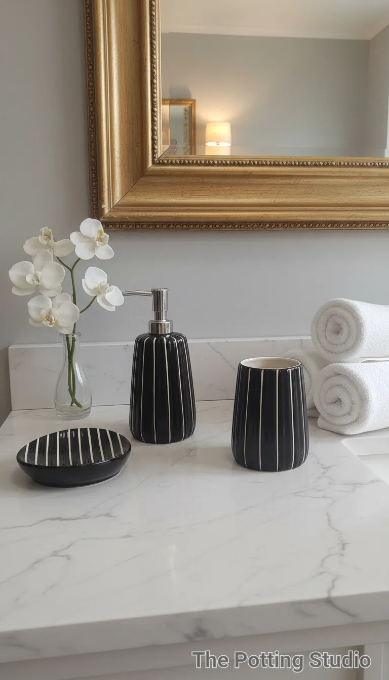 Stripe Ceramic Bathroom Set Of 3 Nos